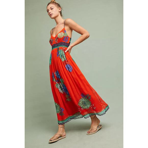 Maeve X Anthropologie Women's Ikebana Dress Flowy Maxi Dress Spaghetti Straps 6 - Picture 1 of 13